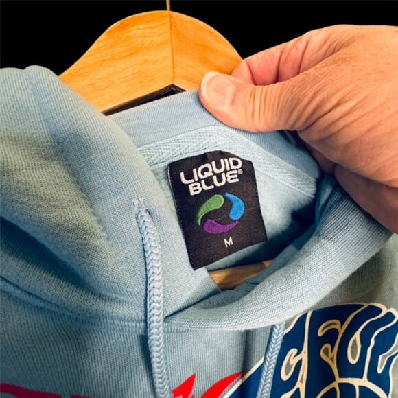 Liquid Blue Grateful Dead Logo Print Lightweight Hoodie in Sky Blue Size Medium - Picture 4 of 8